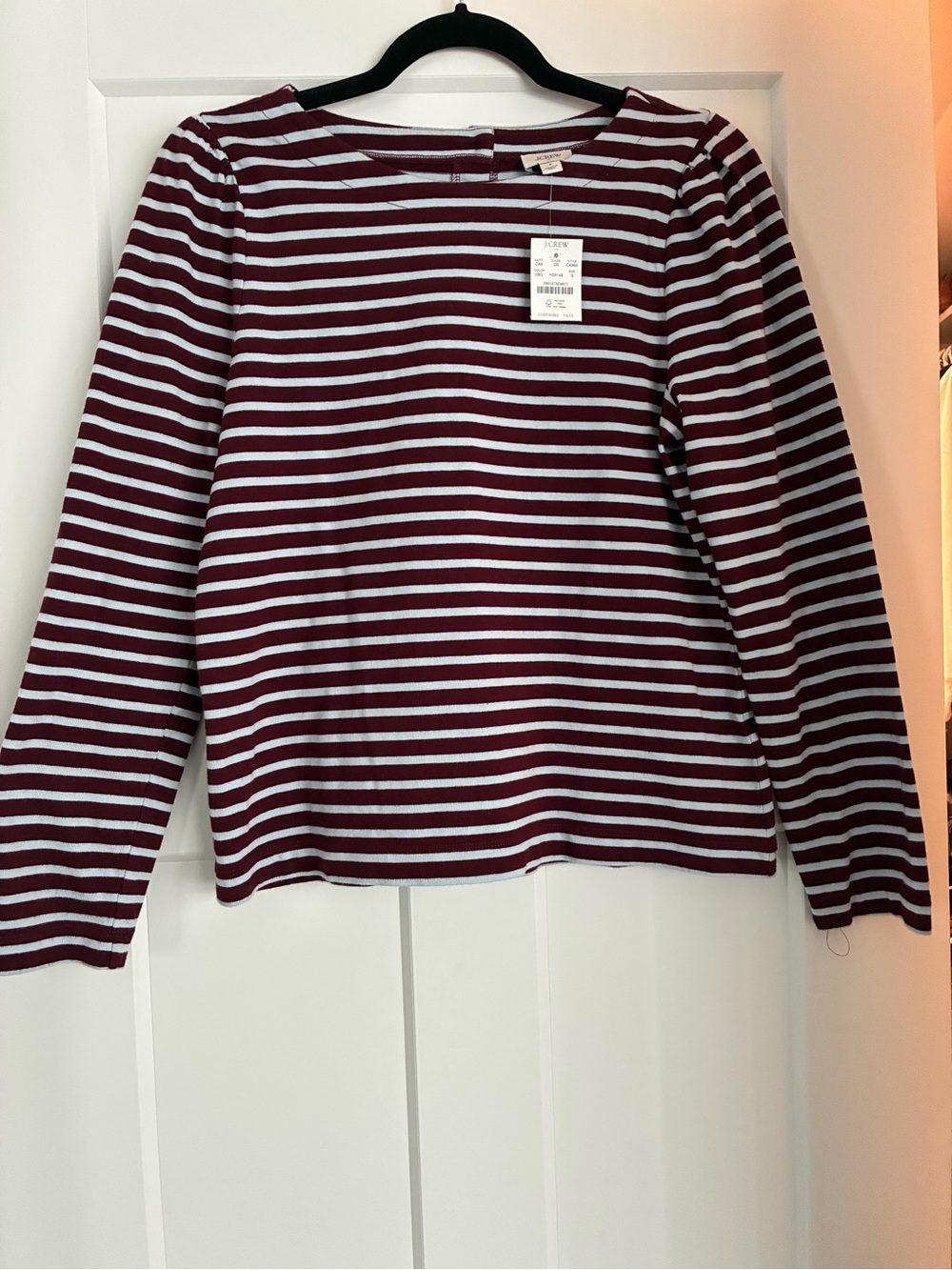 J. Crew Factory Burgundy and light blue Striped Tee Shirt